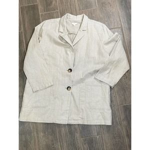 J. Jill Tan Linen/Cotton Size XL Boyfriend 2-Button Blazer